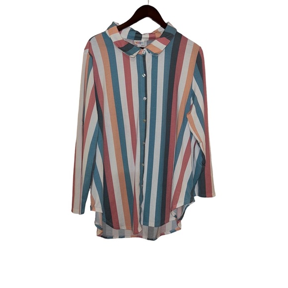 LULAROE Valentina pink pastel colors Vertical Stripes top plus size 2x xxl - Picture 1 of 4